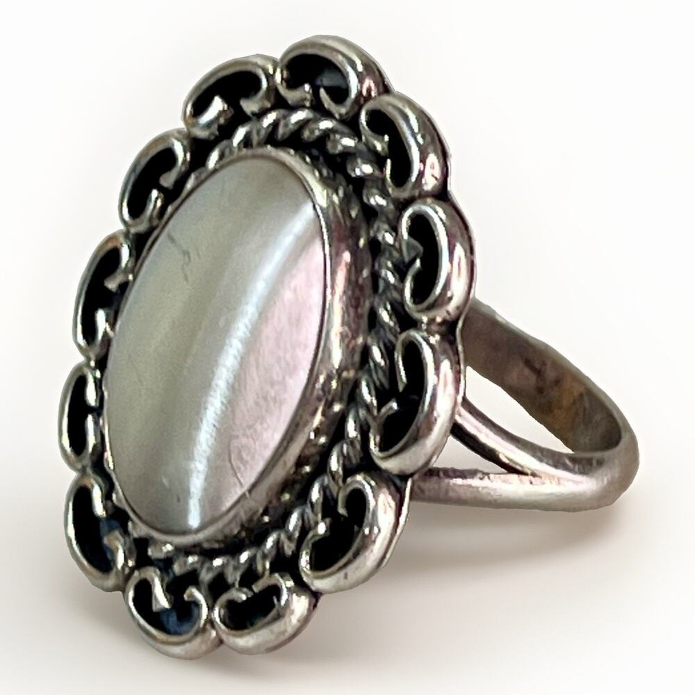 Native American Sterling Silver Handmade Ring Sz 6-7 Mother Of Pearl Signed JH